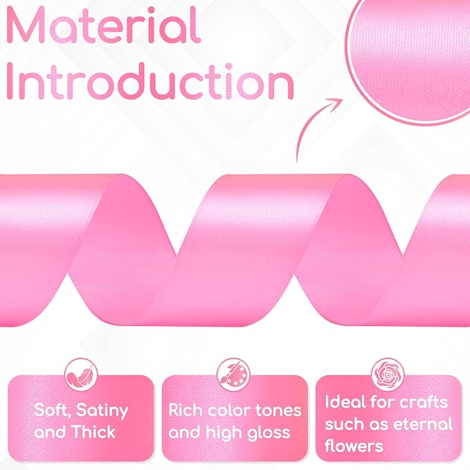 Flamingo Pink Satin Ribbon 1-1/2 Inch 60 Yards, Solid Polyester Fabric Ribbon for Gift Wrapping, Flower Bouquet, Eternal Flower, Crafts, Hair, Wedding