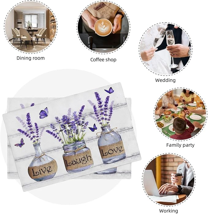 Lavender Flower Placemats Set of 6 Farmhouse Purple Floral Table Mats Washable Place mats for Home Party Indoor Kitchen Dining Table Decoration 12x18 Inch