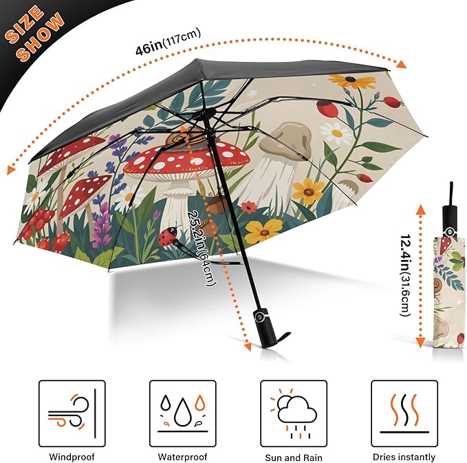 Automatic Folding Umbrella Windproof Strong, UV Protection Compact Floral Hydrangea Hummingbird Sun Rain Sun Rain Travel Umbrellas for Women Men