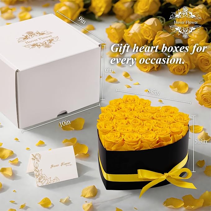 27 Forver Preserved Flowers in a Heart Box, Flowers for Her,Eternal Roses Flowers for Delivery Prime, Flowers Birthday Gifts for Women Mom Grandma Wife - Yellow