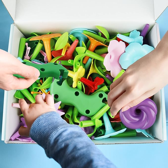 3-6 Years Old Toddler Toys - Flower Garden Building Toy with Insect Pegs, Educational Activity Gifts for Girls Preschool-Kindergarten, 153Pcs STEM Stacking Pretend Play Set