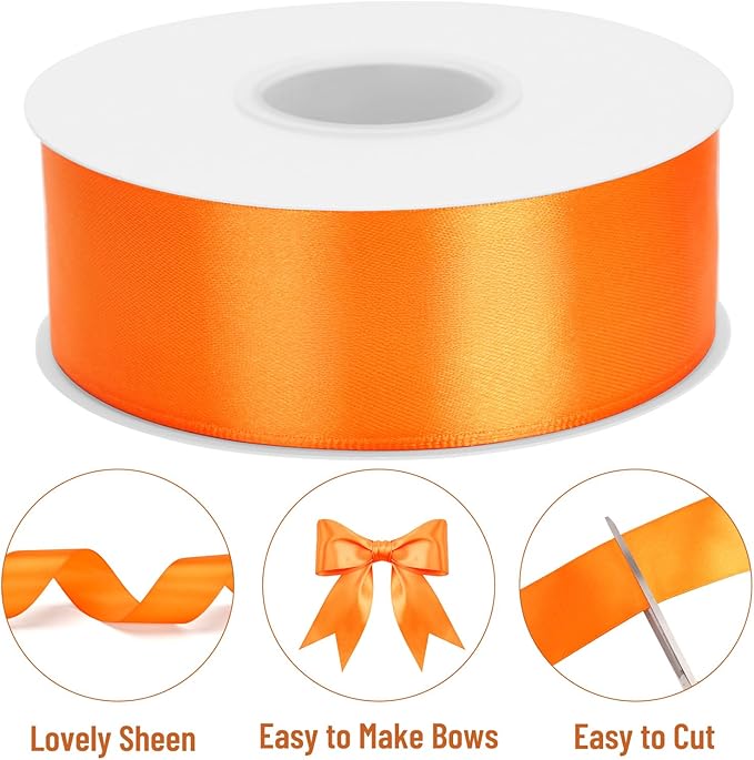KINGLAKE Orange Satin Ribbon – 1 1/2'' x 100 Yards Polyester Orange Ribbon for Gift Wrapping, Wedding, Halloween, Thanksgiving Decoration, DIY Crafts, Sunflower Bouquets, Wreath Bows
