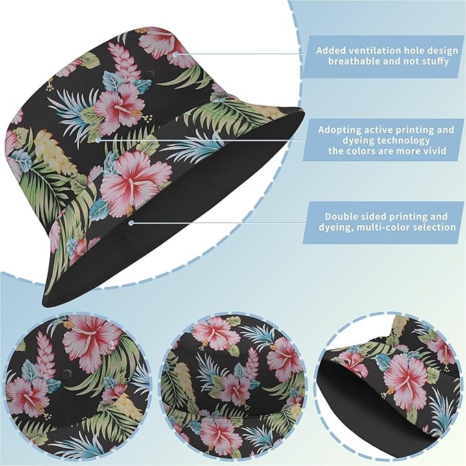 Bucket Hat for Women Men Unisex Sun Cap Packable Outdoor Fisherman Hat Headwear,Reversible Double-Side-Wear