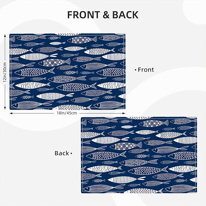 Japanese Fish Placemats Set of 6, Blue Fishing Country Double-Sided Table Mats for Kitchen Dining Room Home Party Indoor Decor 6 PCS 12x18 Inch
