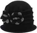 ZLYC Women Wool Cloche Bucket Hat 1920s Vintage Dress Winter Hats with Flower Accent