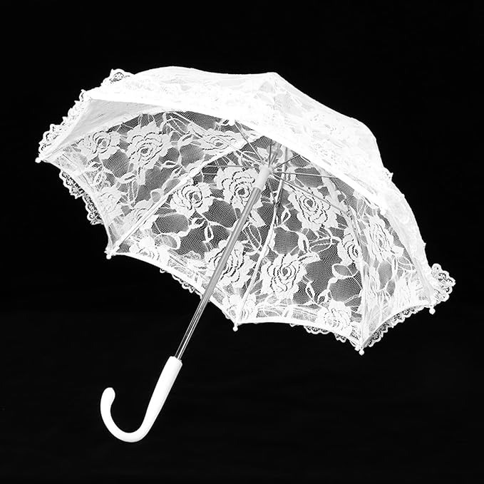 Hilitand Lace Umbrella White Embroidery Fashion Romantic Wedding Party Photography Decoration Umbrella Lightweight Mesh Parasol Lace Umbrella