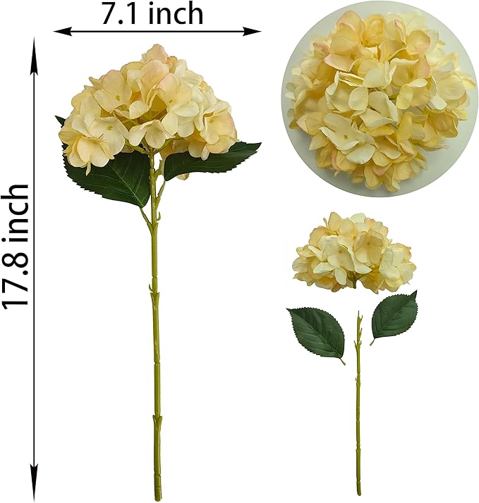 Hydrangea Artificial Flowers,Faux Hydrangea Flowers,Artificial Hydrangeas Flowers with Stems,Fake Hydrangeas,Silk Hydrangeas Flowers with Stems for Home Decor (10, Champagne)