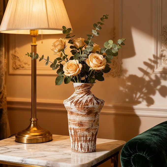 Ceramic Flower Vase Home Decor - 10" Large Rustic Farmhouse Vases Home Decor Tall Pottery Decorative Pampas Vase for Table Living Room Entryway Mantel Bookshelf Bedroom Bathroom Kitchen
