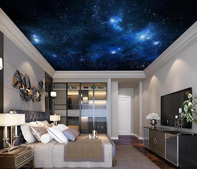 Galaxy Wallpaper Peel and Stick Night Sky Ceiling Self-Adhesive Mural for Living Room Bedroom 137"x100"