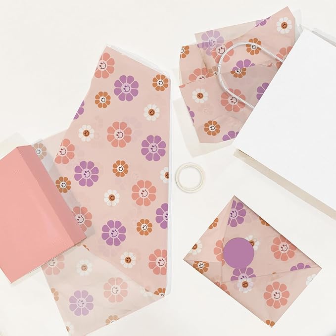 Pro Supply Global Groovy Flowers Printed Tissue Paper for Gift Bags or Boxes and Wrapping - Spring Floral Bulk Decorative Art Tissue Paper for Packaging and Gifting | 24 Sheets 20" x 30"