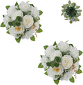 BLOSMON Artificial Flowers Ball Wedding Centerpieces 2 Pcs White Rose Artificial Flower Center Pieces Decoration for Table Silk Kissing Ball Faux Floral Bouquet Arrangements for Home Party DIY Decor