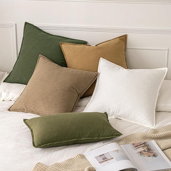 MIULEE Decorative Linen Euro Sham Pillow Covers 22x22 Inch Khaki Boho Farmhouse Neutral Winter Couch Throw Pillows for Bed Pack of 2 Accent Modern Pillowcase Sofa Livingroom Home Decor