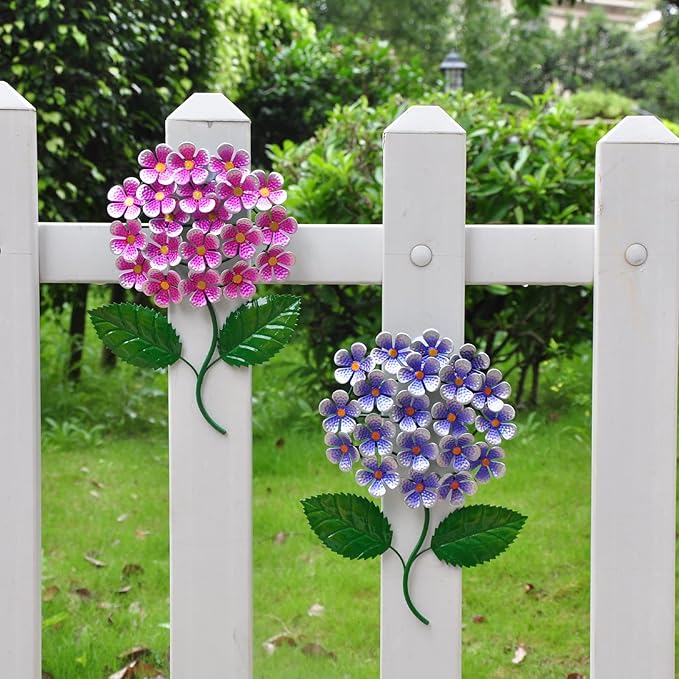 Wotieuns Metal Flowers Wall Art - Outdoor Decor Set of 2, Suitable for Patio, Fence, Garden, Yard, Indoor and Outdoor Use