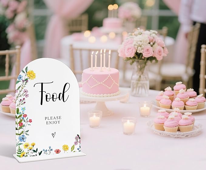 Acrylic Wedding Signs Food Please Enjoy Sign, 6x8" Floral Themed Arch Acrylic Dessert Table Decor, Love Is In Bloom & Baby In Bloom Decorations for Baby Shower Bridal Shower Engagement