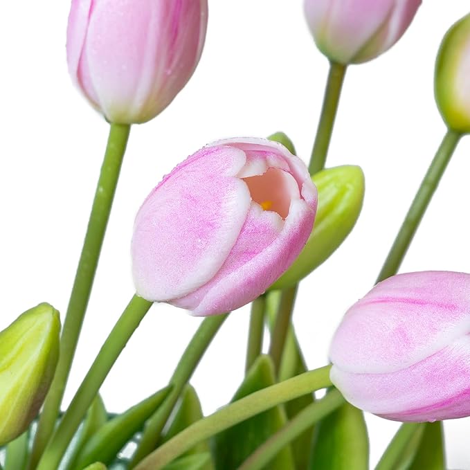 15pcs Artificial Tulips Flowers, Real Touch Latex Bouquet, Fake Tulips for Office Wedding Party Home Kitchen Garden Decoration-B Baby Pink
