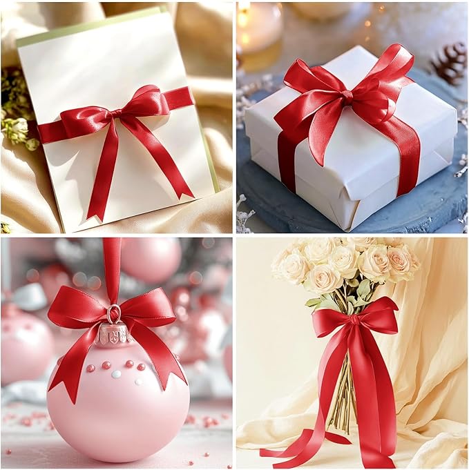 Red Ribbon 1-1/2 Inch Red Satin Fabric Polyester Ribbon 50 Yards for Flower Bouquet Craft Wrapping Hair Bow Making Christmas Wreath Wedding Party Decoration
