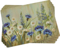 Pimpernel Fleurs des Champs Collection Placemats & Coasters Set (15.7" x 11.7") – Blue & White Cornflower Pattern on Cork-Backed Boards, Heat & Stain Resistant Dining Mats with Lacquered Finish