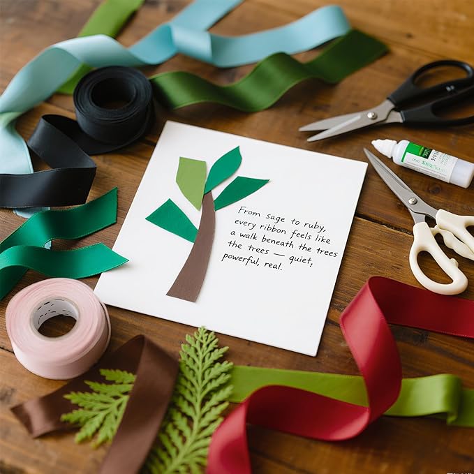 5/8 Inch Satin Ribbon Pack, 50 Yards Double Faced,10 Colored Green Ribbon Bulk for Gift Wrapping, Flower Bouquet, Crafts, Christmas, Easter, Earthy Day, Forest Wedding