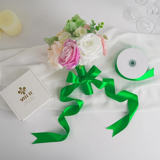 MEEDEE Satin Ribbon - Emerald Green, 1-1/2 Inch, Double Faced, 50 Yards for Christmas, Crafts, Weddings, Flowers, Holidays