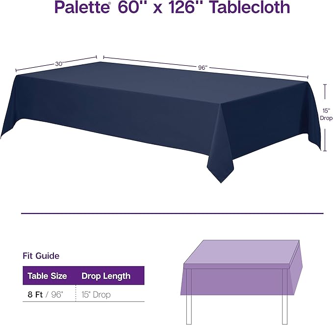 Gee Di Moda Rectangle Tablecloth - 60 x 126 Inch Black Table Cloth for 8 Foot Rectangle Table - Heavy Duty Washable Fabric - for 8 Ft Buffet Table, Holiday Party, Dinner, Wedding & Baby Shower