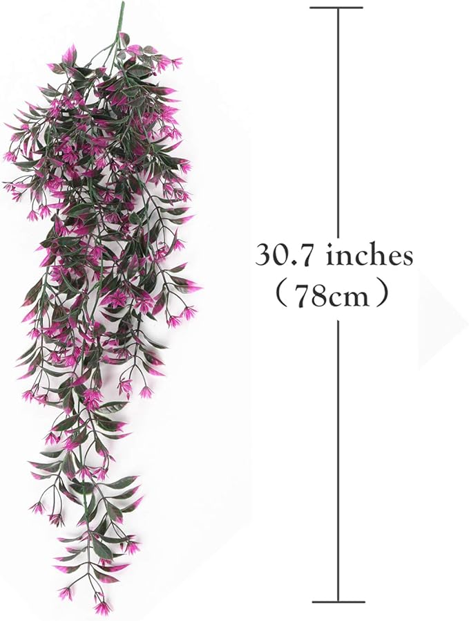 Artificial Hanging Plant for Outdoor Decor, Fake Vine Plants Faux Plastic Ivy Leaves Foliage UV Resistant Greenery Flowers Home Garden Indoor Door Wall Wedding Party Decoration - Fuchsia 4 Pack