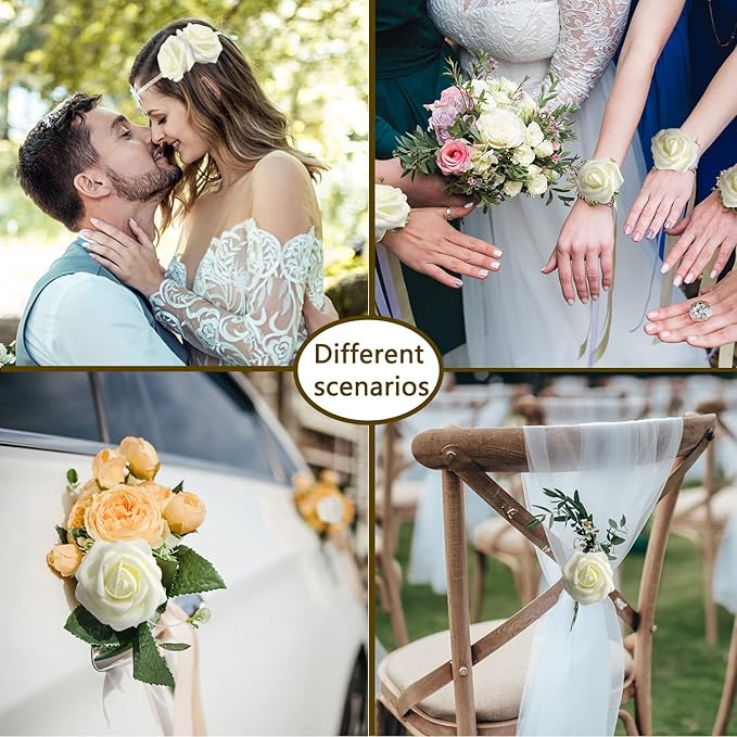 Artificial Roses Flowers 50pcs Real Looking Foam Fake Roses with Stems for DIY Wedding Bouquets Bridal Shower Centerpieces Party Decorations (50, Milk White)