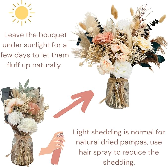 100pcs High End Artificial Flowers Dried Pampas Decor With Vase, Kitchen Island Decorations, Coffee Table Centerpiece Premium Decor, Christmas Centro De Mesa de Comedor, Adornos Para Sala