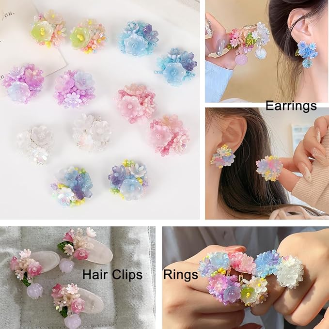 LadayPoa 100pcs Glass Bellflower Beads for Jewelry Making Trumpet Flower Beads Gradient Clear Cute Beads for Bracelets Making Aesthetic Bead Charms for DIY Necklace Decoration-Yellow Green