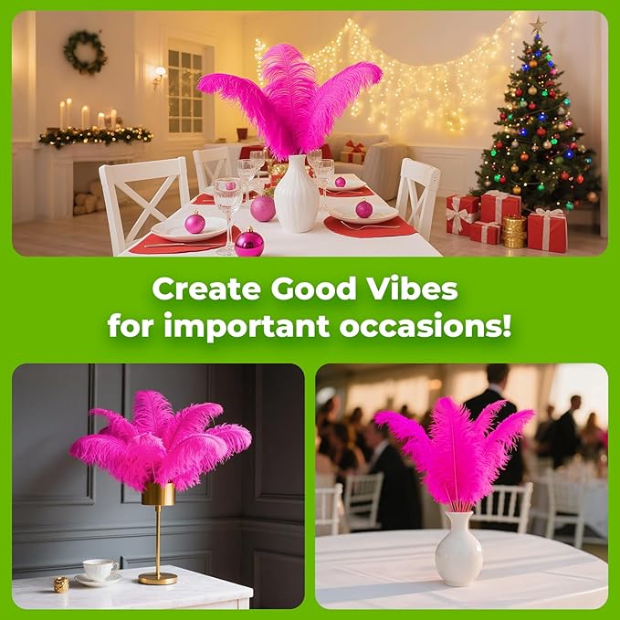 Piokio 20pcs Natural Hot Pink Ostrich Feathers 10-12 inch (25-30cm) Bulk Feathers for Home Decoration and DIY Clothing and DIY Clothes Decoration, Gatsby Decorations