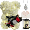 Romantic Valentines Day Gift for Her Rose Artificial Flower Rose Teddy Bear for Wife, Girlfriend Mother Daugther Women. Blind Box for Christmas Birthday Wedding Anniversary (White)