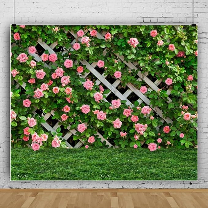 10x7ft Pink Rose Wall Background Flowers Green Leaf Photography Backdrop Girls Princess Birthday Baby Shower Wedding Cake Table Decoration Banner