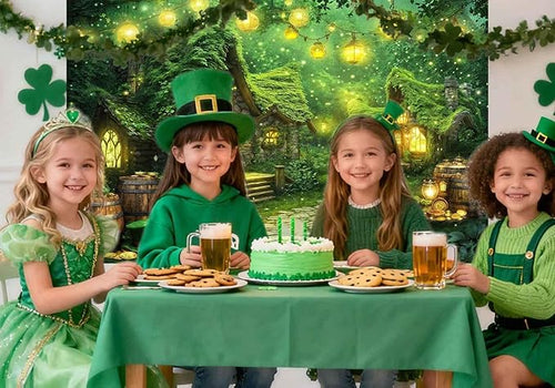 12X10ft St. Patrick's Day Backdrop Magic Enchanted Forest Green House Lucky Irish Shamrock Gold Coins Wonderland Photography Background for Kids Girls Party Decoration Cake Table Photo Booth Props