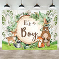 9x6ft Woodland Baby Shower Backdrop It's a Boy Photography Background Jungle Green Grass Safari Animals Bear Fox Baby Boys Party Banner Decorations Newborn Portrait Photo Booth Prop