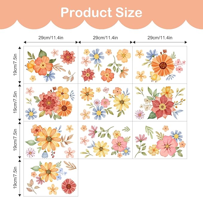 Tanlaby Boho Daisy Flowers Wall Stickers Watercolor Floral Wall Decals Peel and Stick Bohemian Wildflowers Art Decor for Girls Bedroom Living Room Wardrobe