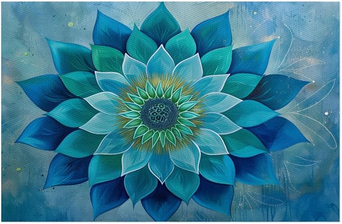 Teal Flower Mandala Placemats Set of 1 PVC Vinyl Non Slip Table Mats Waterproof Heat Resistant Place Mats Washable Wipeable Dining Table Mat for Kitchen Party Indoor Outdoor Decorative