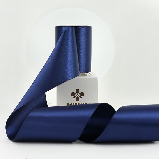 MEEDEE Navy Satin Ribbon Lux Double Faced Satin Ribbon 3 Inch Navy Blue Ribbons by 10 Yards Navy Blue Ribbons for Christmas Tree, Flower Bouquet, Weddings, Bow Making, Holiday Decorating