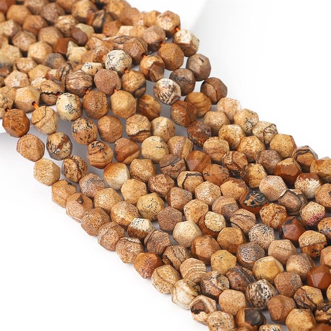 Faceted Natural Brown Picture Jasper Stone Round Beads 6mm 36cm/Strand for Jewelry Making