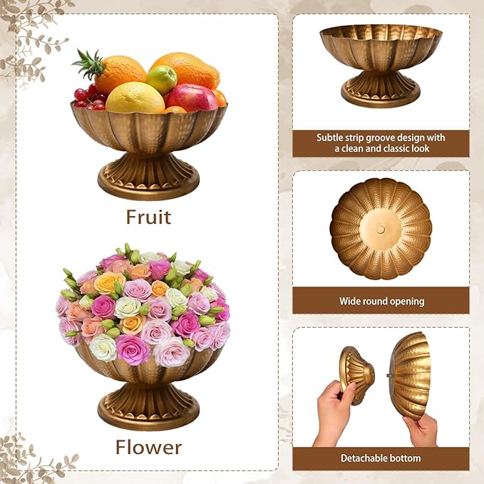 4 Pcs Metal Compote Bowl 7 Inch Compote Vases Indoor and Outdoor Fruits Bowl for Plant Christmas Wedding Flower Holder Centerpiece Home Party Decoration (Gold)
