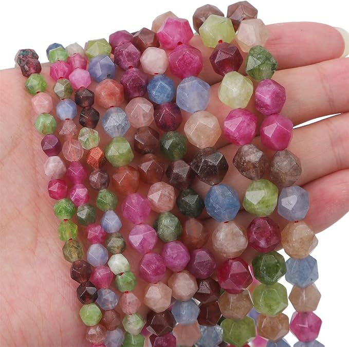Faceted Natural Tourmaline Agate Stone Round Beads 10mm 36cm/Strand for Jewelry Making