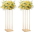 2 Pcs Tall Wedding Elegant Metal Flower Centerpieces, 23.6" Gold Flower Stand Vase Display Column for Wedding Event Reception Table, Wedding Geometric Vases for Party Table, Home Décor