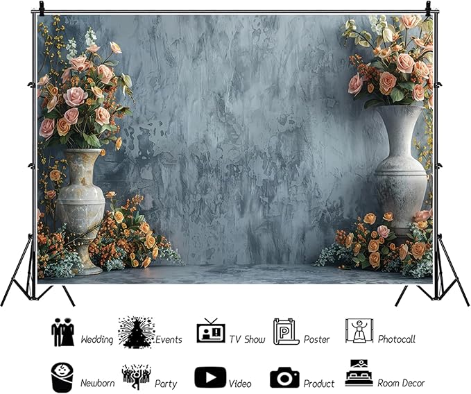 Baocicco 8x6.5ft Vinyl Retro Vase Wall Backdrop Photography Old Style Flowers Rose Vintage Medieval Weeding Ceremony Background Newborn Baby Shower Banner Supplies Girls Princess Birthday Background