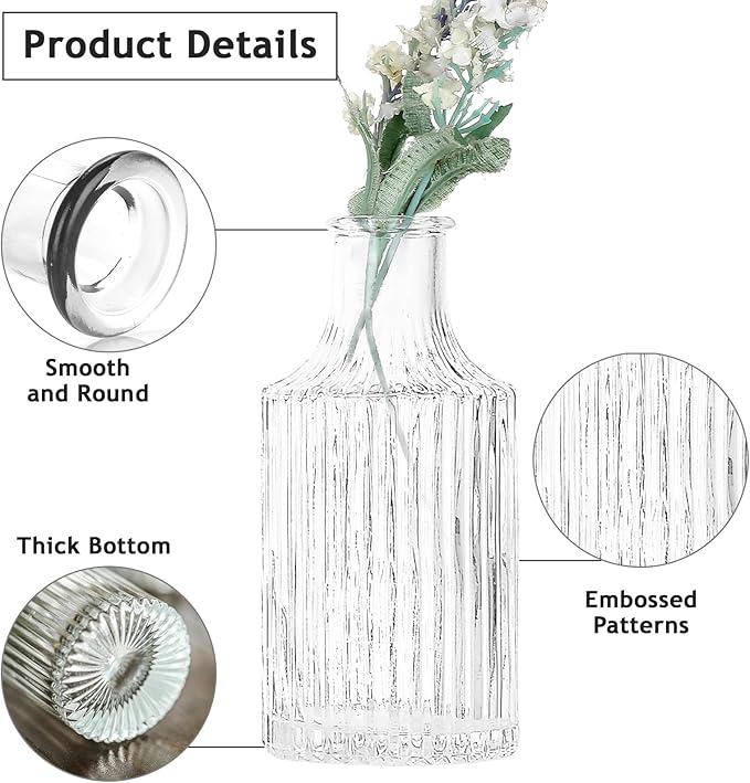 Glass Bud Vase Set of 5, Mini Clear Bud Vase for Centerpieces in Bulk, Small Vintage Flower Vases for Weddings Parties Home Table Decorative