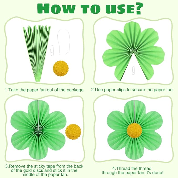 Green Party Decorations Paper Flowers Decorations for Wall Classroom Paper Fans Floral Backdrop Flower Wall Decor Pack of 9 Green