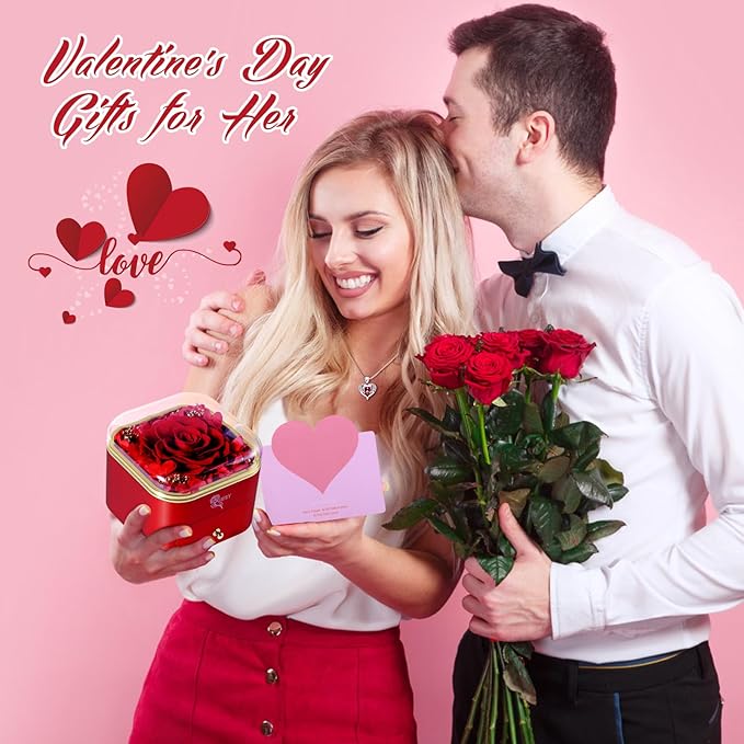 Christmas Birthday Gifts for Women,Preserved Real Rose with Necklaces, for Her,Eternal Rose Xmas Gifts for Mom Wife Girlfreind on Anniversary Valentines Birthday Wedding Gifts