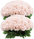 50pcs Roses Artificial Flowers Pink Fake Roses Flowers with Long Stems Silk Flowers for Wedding Bouquet Centerpices Decorations Party Bridal Baby Shower Home Decor