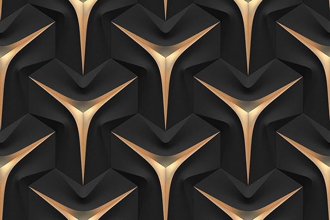 Golden Stripe 3D Geometric Black Background Wallpaper, Large Wall Background Mural, for Various Occasions Background Decoration(Non-self-Adhesive)