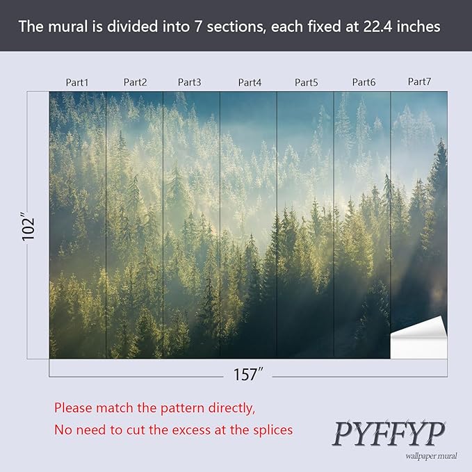 PYFFYP- Green Forest and Mountains Wallpaper Wall murals for Living Room(Not Peel and Stick)