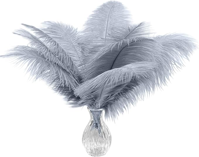 Piokio 20pcs Natural Grey Ostrich Feathers 10-12 inch (25-30cm) Bulk Feathers for Wedding Party Centerpieces, Home Decoration and DIY Clothing, Gatsby Decorations