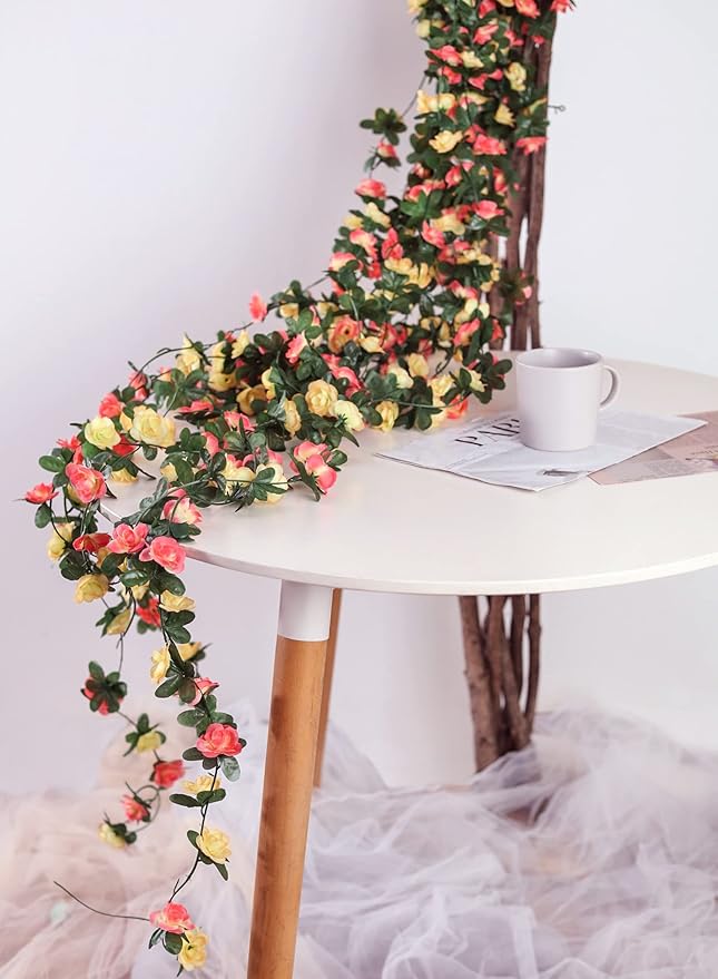 Miracliy 9Pcs 74FT Flower Garland Artificial Rose Arch Vines Fake Spring Floral Garland for Flower Wall Backdrop Wedding Mothers Day Garden Tea Party Decoration