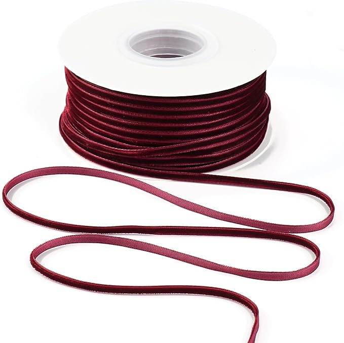 MAYREEL 1/8 Inch Burgundy Velvet Ribbon Thin Maroon Vintage Ribbon for Wedding Invitations Crafts Gift Wrapping Party Favor Boxes 50 Yards